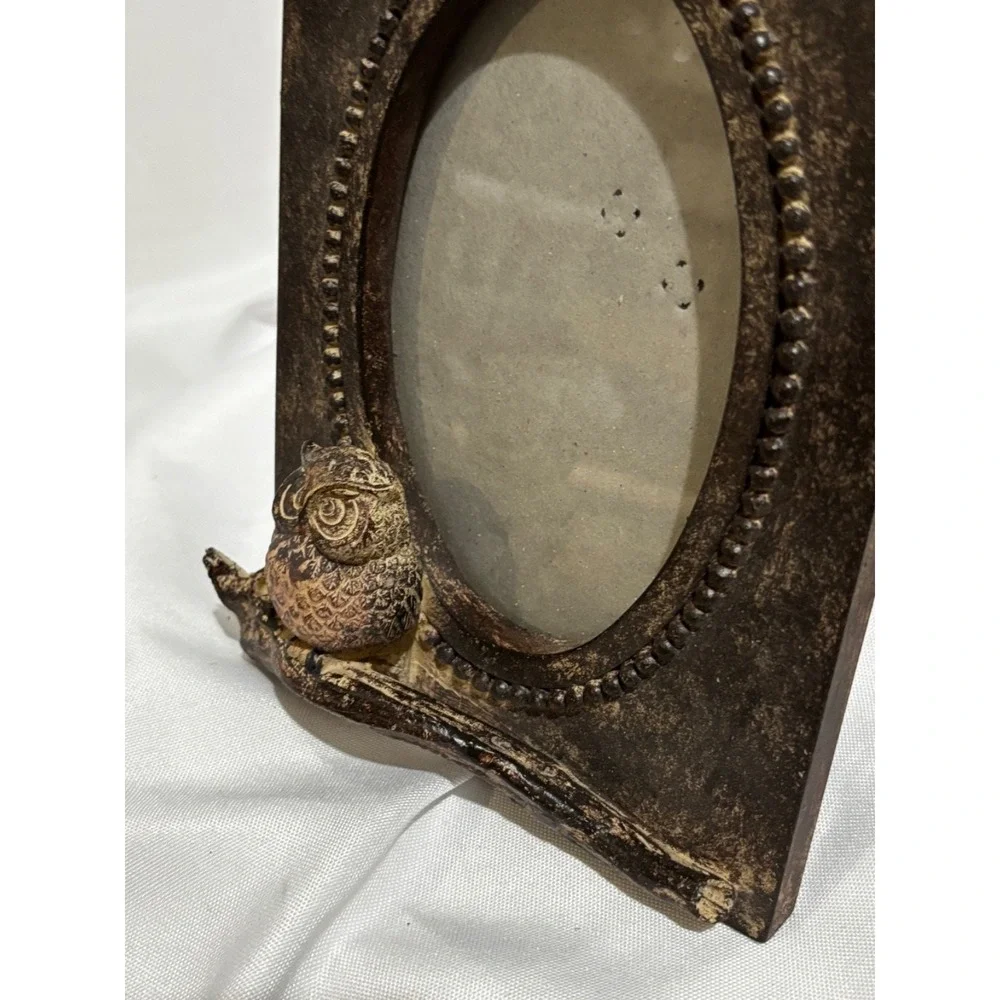 3D Owl Picture photo Frame oval Resin Stone Cabin Country Nature Shabby Chic‎